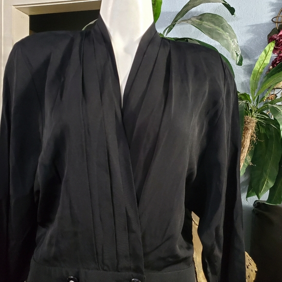 Vintage 80s Barbara Barbara Pleated Drop Waist Wrap Tulip Midi Dress Size 14 - Picture 4 of 9